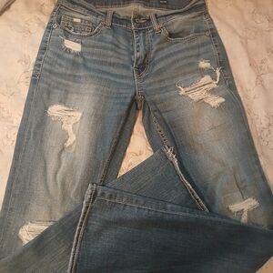 BKE Medium Blue Ripped Straight Leg Jeans